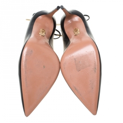 Pre Owned حذاء كعب عالي أكوازورا مقدمة مدببة أربطة ماتيلادا جلد أسود مقاس 40