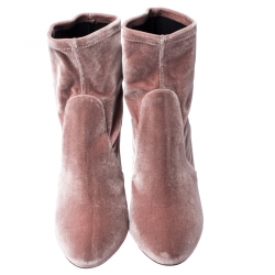 Pre Owned Aquazzura Light Pink Velvet Brooklyn Ankle Boots Size 41