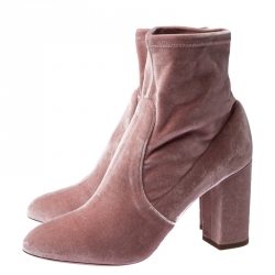 Pre Owned Aquazzura Light Pink Velvet Brooklyn Ankle Boots Size 41