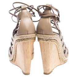 Pre Owned صندل أكوازورا جلد بيج برباط أمازون كعب روكي مقاس 37