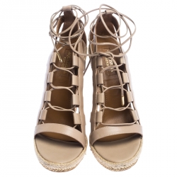 Pre Owned صندل أكوازورا جلد بيج برباط أمازون كعب روكي مقاس 37