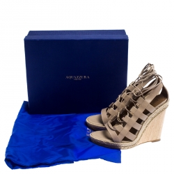 Pre Owned صندل أكوازورا جلد بيج برباط أمازون كعب روكي مقاس 37