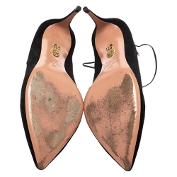 Pre Owned Aquazzura Black Suede Leather Ankle Wrap Pointed Toe Pumps Size 39