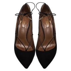 Pre Owned Aquazzura Black Suede Leather Ankle Wrap Pointed Toe Pumps Size 39