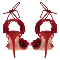 مملوكة مسبقًا صندل أكوازورا موناكو سويدي أحمر بحزام للكاحل مقاس 36