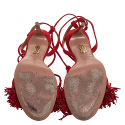 مملوكة مسبقًا صندل أكوازورا موناكو سويدي أحمر بحزام للكاحل مقاس 36