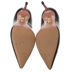 Pre Owned حذاء كعب عالي أكوازروا جلد أسود مقدمة مدببة مقاس 35.5