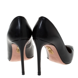 Pre Owned حذاء كعب عالي أكوازروا جلد أسود مقدمة مدببة مقاس 35.5