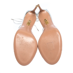 Pre Owned Aquazzura Metallic Silver Leather Sofia Sandals Size 38