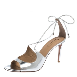 Pre Owned Aquazzura Metallic Silver Leather Sofia Sandals Size 38
