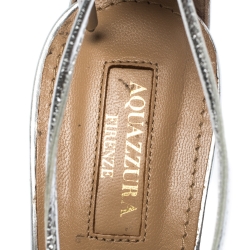 Pre Owned Aquazzura Metallic Silver Leather Sofia Sandals Size 38