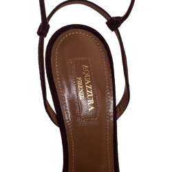 Pre Owned Aquazzura Burgundy Fur And Suede Wild Russian Open Toe Ankle Wrap Sandals Size 38.5