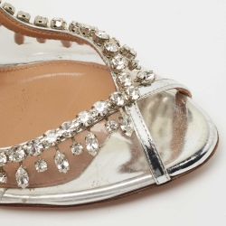 Pre Owned Aquazzura Silver Leather and PVC Temptation Slingback Pumps Size 38