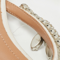 Pre Owned Aquazzura White Canvas Crystal Embellished Slide Flats Size 40