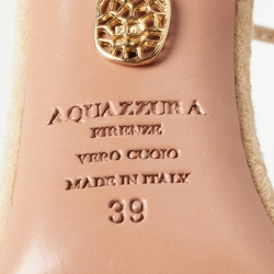 Pre Owned Aquazzura Beige Suede Wild Thing Fringe Ankle Wrap Sandals Size 39