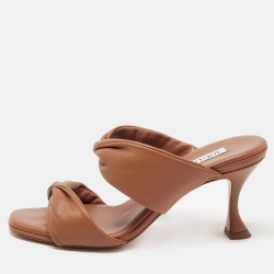 Pre Owned Aquazzura Brown Leather Twist Slide Sandals Size 37