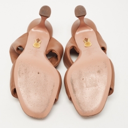 Pre Owned Aquazzura Brown Leather Twist Slide Sandals Size 37