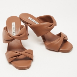 Pre Owned Aquazzura Brown Leather Twist Slide Sandals Size 37