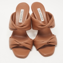 Pre Owned Aquazzura Brown Leather Twist Slide Sandals Size 37