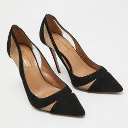Pre Owned Aquazzura Black Suede and Mesh Savoy Pumps Size 36