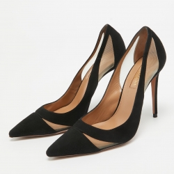Pre Owned Aquazzura Black Suede and Mesh Savoy Pumps Size 36
