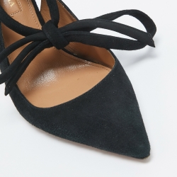 Pre Owned Aquazzura Black Suede Slingback Ankle Tie Pumps Size 35.5