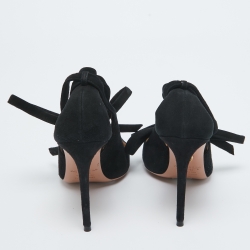 Pre Owned Aquazzura Black Suede Slingback Ankle Tie Pumps Size 35.5