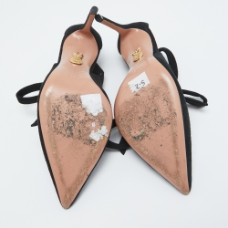 Pre Owned Aquazzura Black Suede Slingback Ankle Tie Pumps Size 35.5