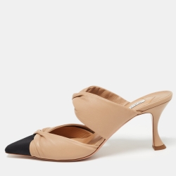 Black Leather And Grosgrain Twist Puffy Mules