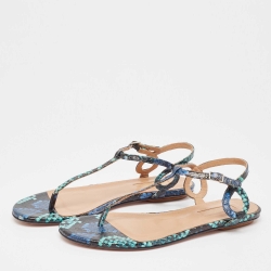 Pre Owned Aquazzura Tricolor Embossed Python Almost Bare Sandals Size 36