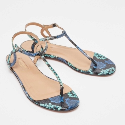 Pre Owned Aquazzura Tricolor Embossed Python Almost Bare Sandals Size 36