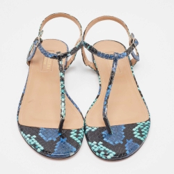 Pre Owned Aquazzura Tricolor Embossed Python Almost Bare Sandals Size 36