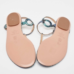 Pre Owned Aquazzura Tricolor Embossed Python Almost Bare Sandals Size 36