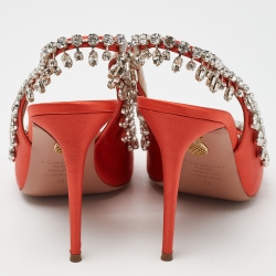 Pre Owned Aquazzura Orange Satin Crystal Embellished Slingback Pumps Size 39