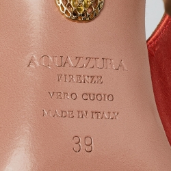 Pre Owned Aquazzura Orange Satin Crystal Embellished Slingback Pumps Size 39