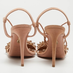 Pre Owned Aquazzura Pink Suede Crystal Embellished Monaco Sandals Size 36