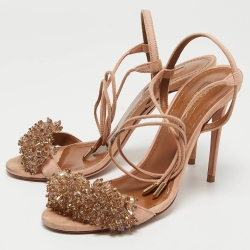 Pre Owned Aquazzura Pink Suede Crystal Embellished Monaco Sandals Size 36