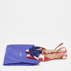 Pre Owned Aquazzura Burgundy/White Canvas Fringe Detail Slingback  Flats Size 38