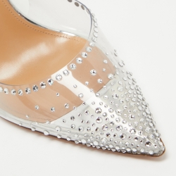Pre Owned Aquazzura Transparent PVC and Crystal Embellished Slingback Pumps Size 41
