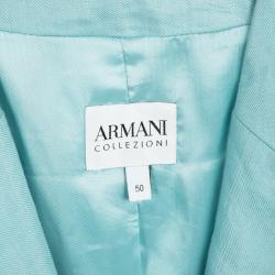 Pre Owned جاكيت بليزر أرماني كوليزيوني كتان أزرق مخضر XL