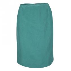 مملوكة مسبقًا طقم أرماني كالزوني تنورة مستقيمة وبليزر كتان حرير أزرق M