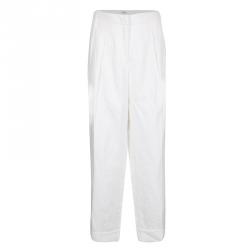 Pre Owned Armani Collezioni White Linen Wide Leg Pants L