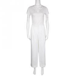 Pre Owned Armani Collezioni White Linen Wide Leg Pants L