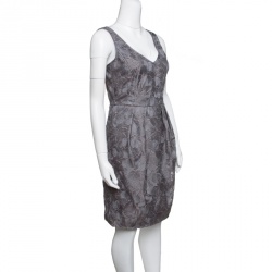 Pre Owned Armani Collezioni Grey Floral Embroidered Pleated Organza Dress M