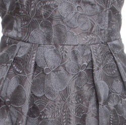 Pre Owned Armani Collezioni Grey Floral Embroidered Pleated Organza Dress M