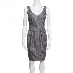 Pre Owned Armani Collezioni Grey Floral Embroidered Pleated Organza Dress M