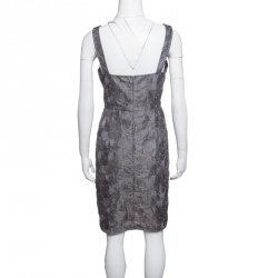 Pre Owned Armani Collezioni Grey Floral Embroidered Pleated Organza Dress M