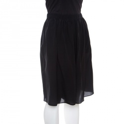 Pre Owned Armani Collezioni Black Silk Elasticized Waist Gathered Skirt L