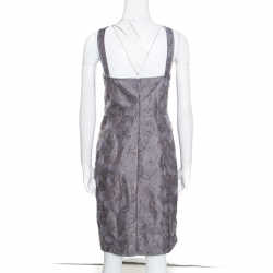 Pre Owned Armani Collezioni Grey Floral Embroidered Pleated Organza Dress L