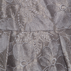 Pre Owned Armani Collezioni Grey Floral Embroidered Pleated Organza Dress L